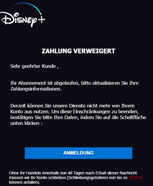 Disney+ Zahlung verweigert