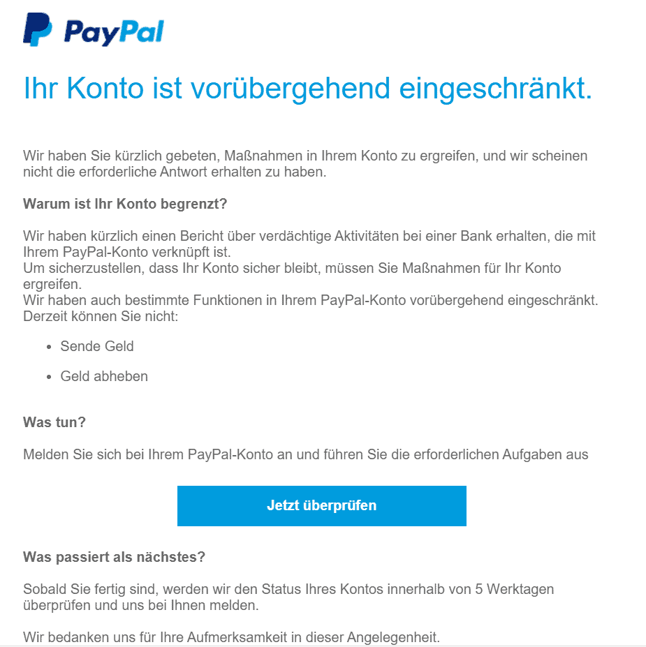 Paypal Konto eingeschränkt