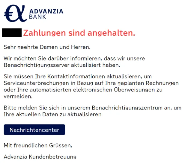 Advanzia Zahlungen sind angehalten