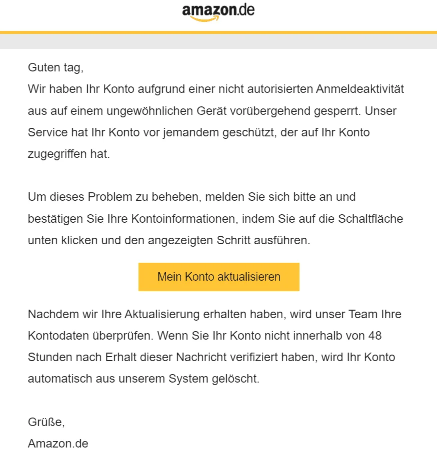 Amazon nicht autorisierte Anmeldeaktivität