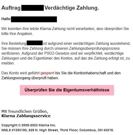 Klarna verdächtige Zahlung