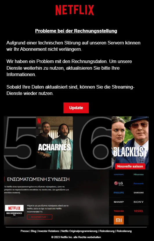 Netflix technische Störung Rechnungsdaten
