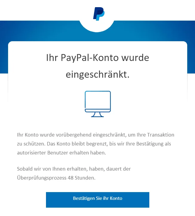 PayPal Konto Bestätigung