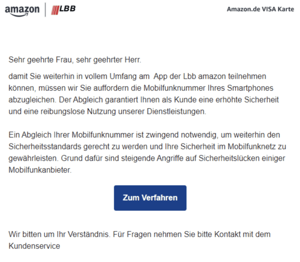 LBB Amazon Abgleich Mobilfunknummer