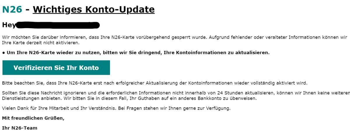 N26 Wichtiges Konto Update
