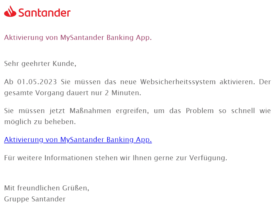 Santander Aktivierung MySantander App