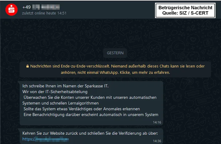 Sparkasse WhatsApp IT Sicherheitsabteilung