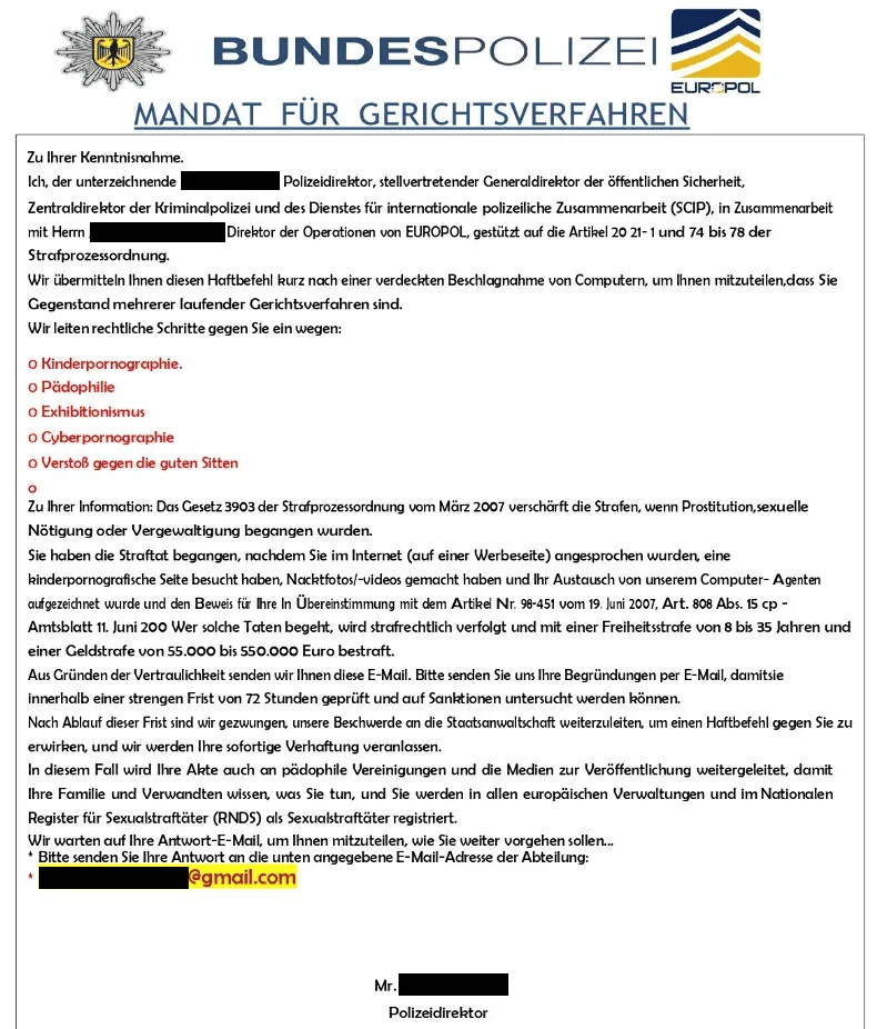 Bundespolizei Europol Haftbefehl