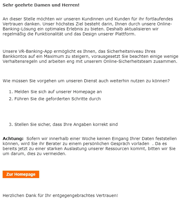 Volksbank VR Banking App Bestätigung Daten