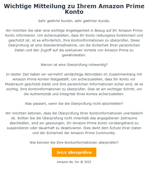 Amazon Überprüfunge Kontoinformationen