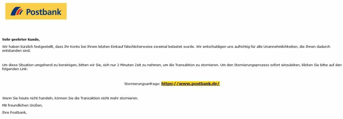 Postbank Konto zweimal belastet nach Einkauf