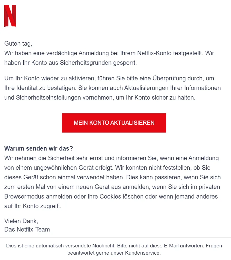 Netflix verdächtige Anmeldungen Konto aktualisieren