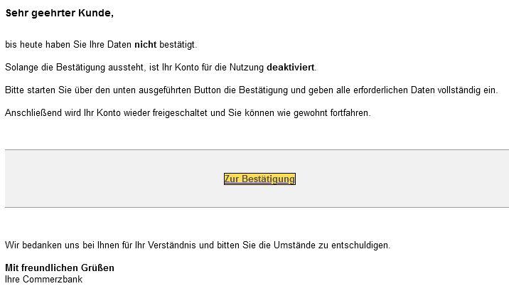 Commerzbank Daten nicht bestätigt Konto deaktiviert