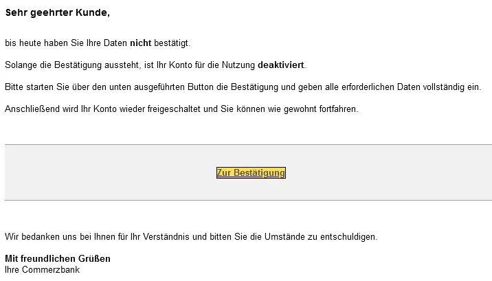 Commerzbank Daten nicht bestätigt Konto deaktiviert