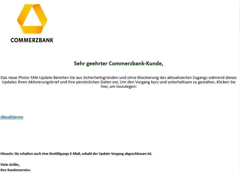 Commerzbank PhotoTan Aktivierungsbrief