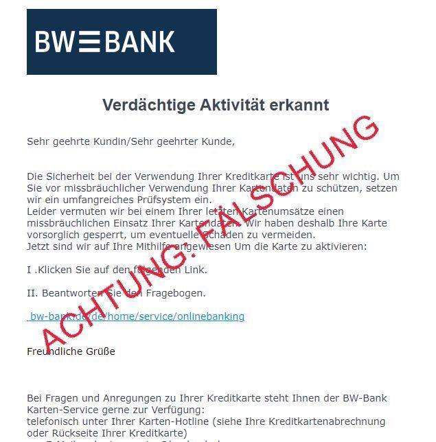 BW Bank Sicherheit Kreditkarte