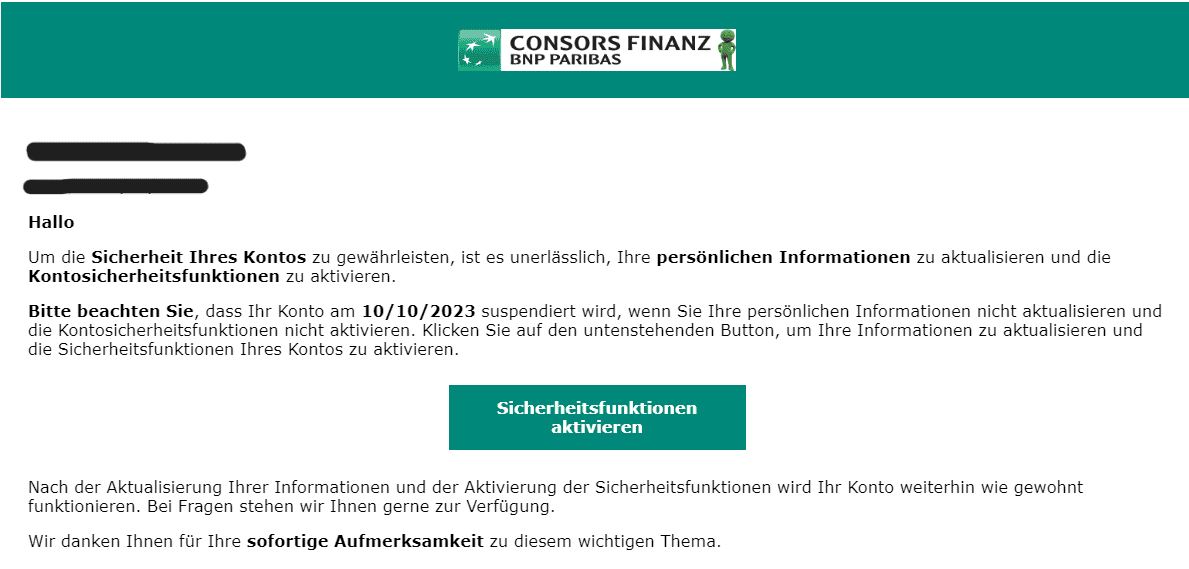 Consors Finanz Sicherheitsfunktionen deaktiviert