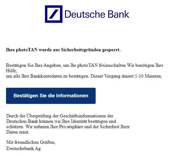 Deutsche Bank Bankkonto Informationen bestätigen