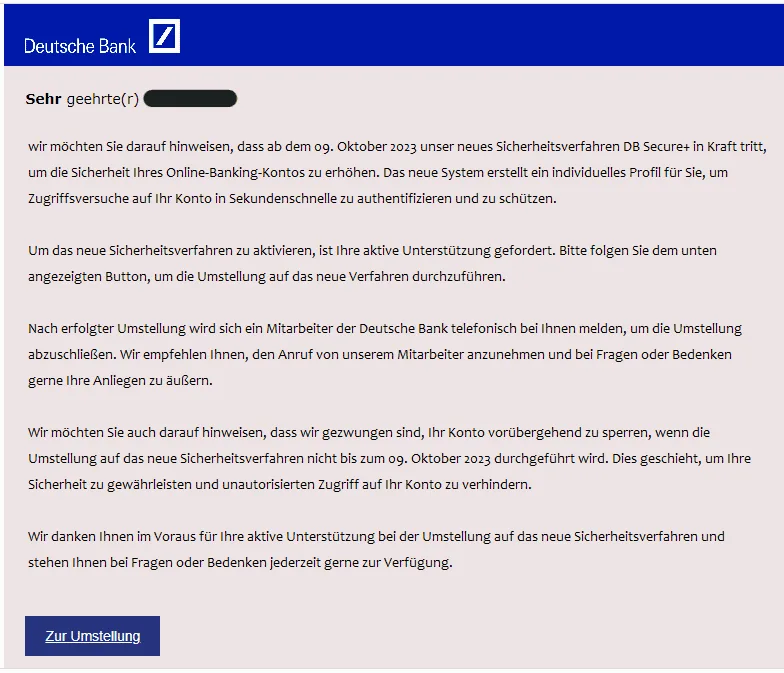 Deutsche Bank Konto Umstellung erforderlich