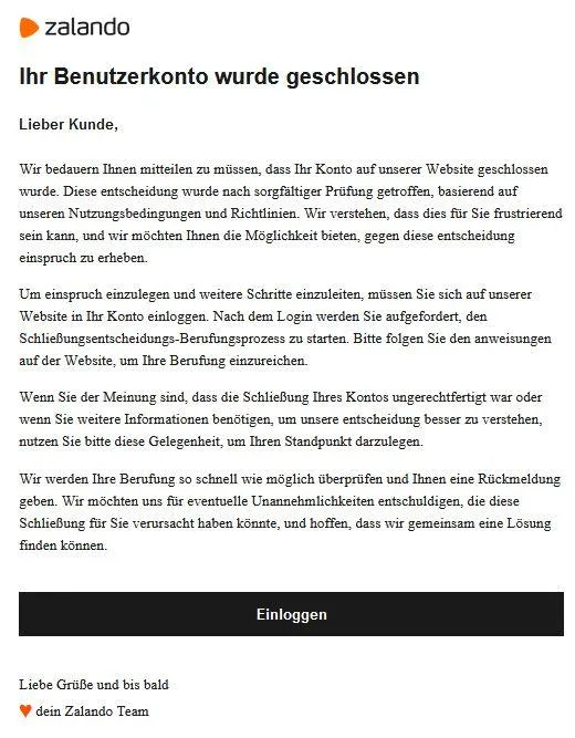 Zalando Benutzerkonto gesperrt