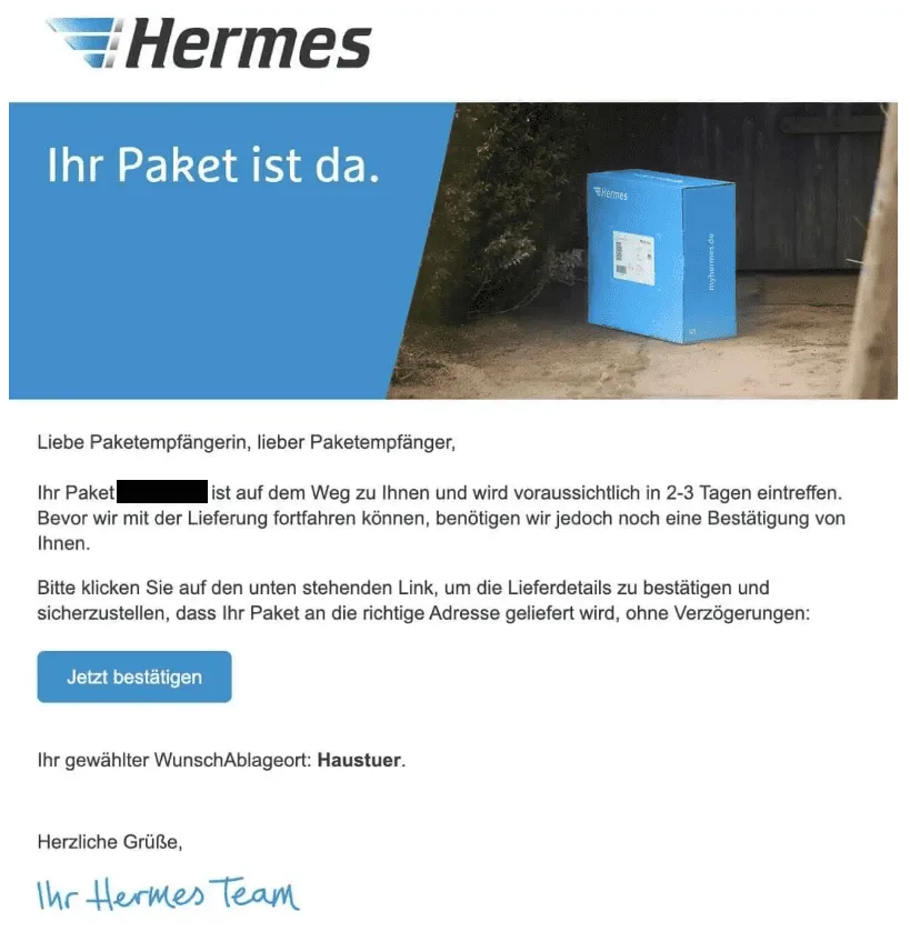 Hermes Lieferung bestätigen