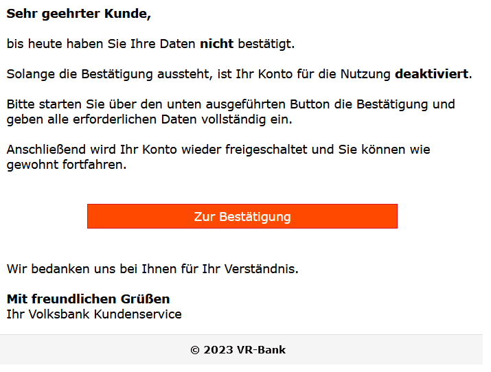 Volksbank Daten nicht bestätigt