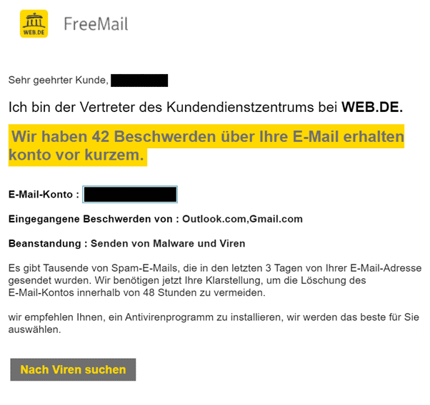 Web.de Beschwerde Malware