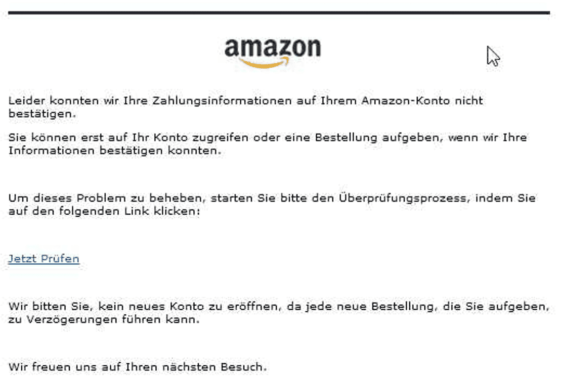 Amazon Zahlungsinformation nicht bestätigt