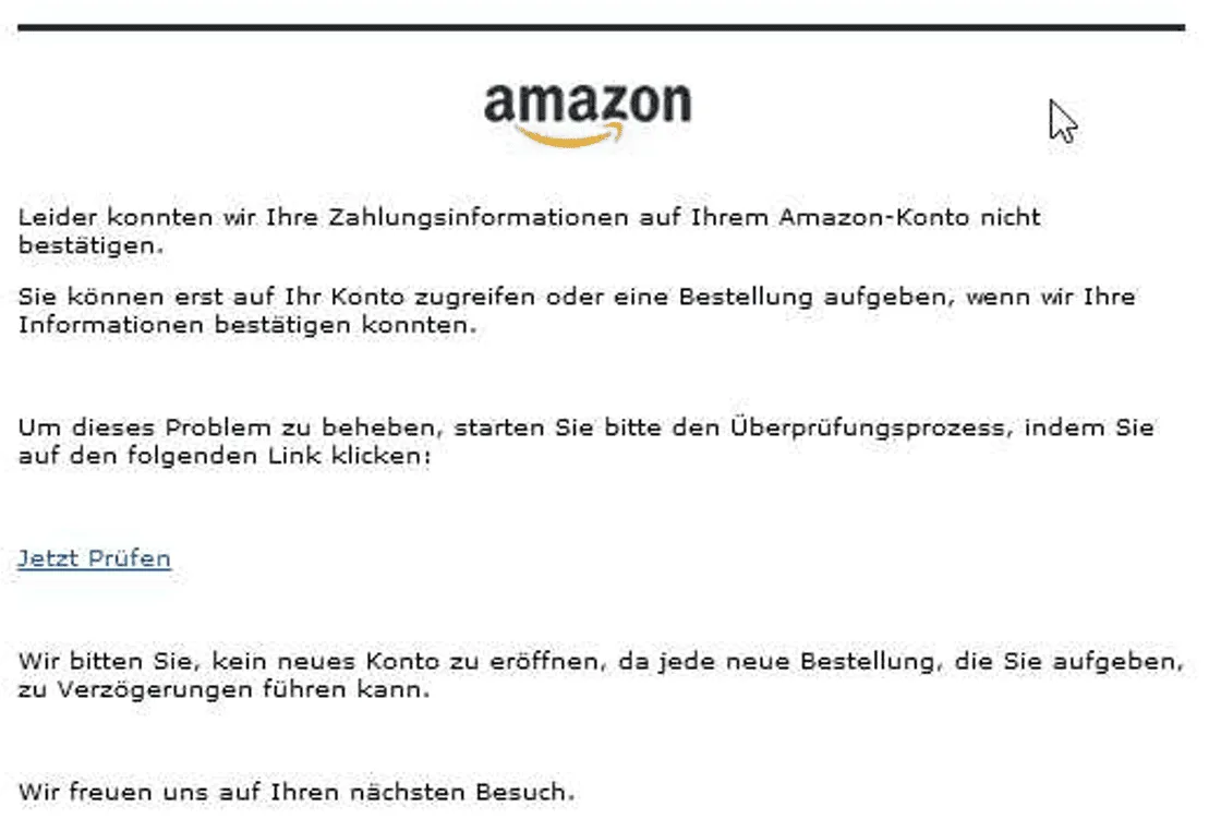 Amazon Zahlungsinformation nicht bestätigt