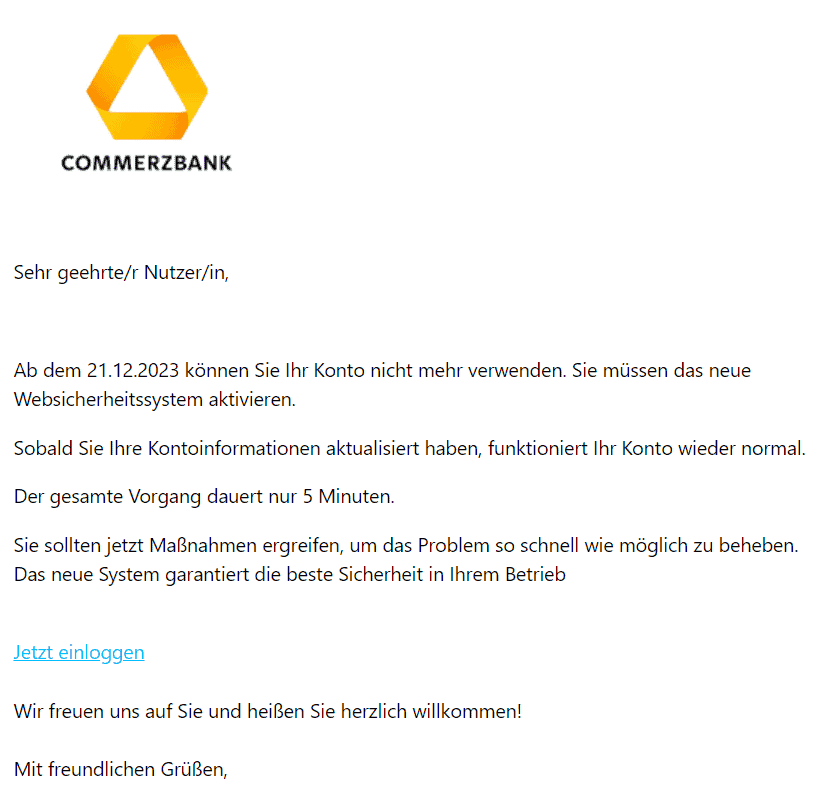 Commerzbank neues Websicherheitssystem aktivieren