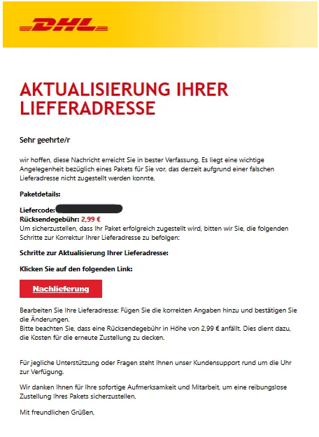 DHL Aktualisierung LIeferadresse