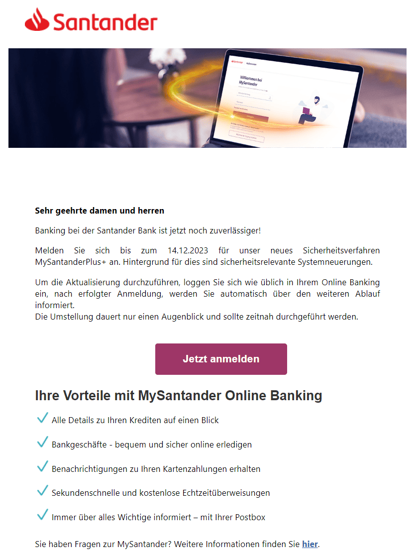 Santander Bank - My Santander Plus jetzt anmelden