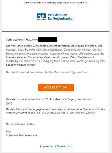 Volksbank ungültiges Sicherheitsprotokoll