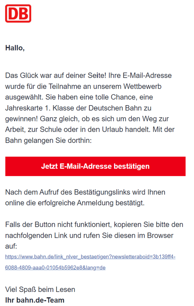 Deutsche Bahn E-Mail bestätigen