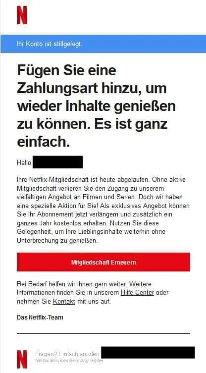 Netflix Mitgliedschaft erneuern Zahlungsart hinzufügen