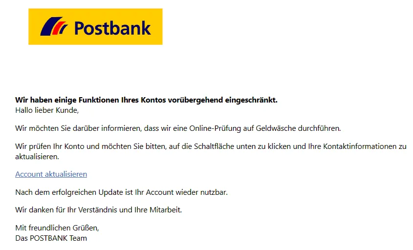 Postbank Account aktualisieren Update