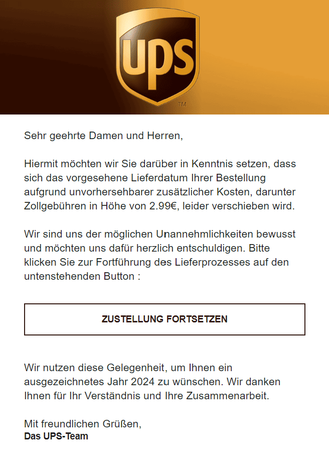 UPS Zustellung Bestellung Zollgebühren