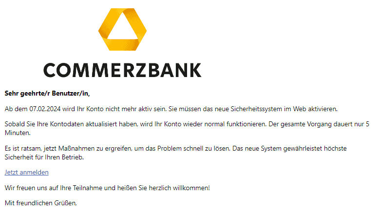 Commerzbank Sicherheitssystem aktivieren Konto gesperrt