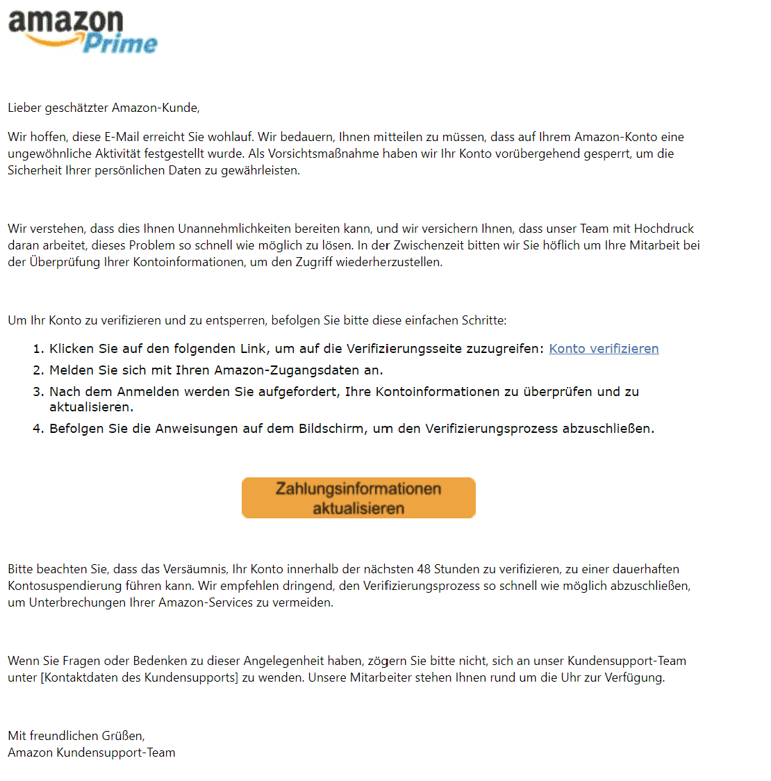 Amazon Prime Zahlungsinformationen aktualisieren