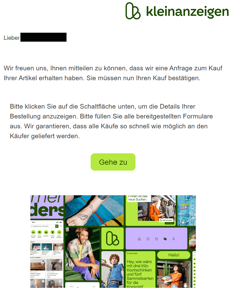 Kleinanzeigen Kauf bestätigen