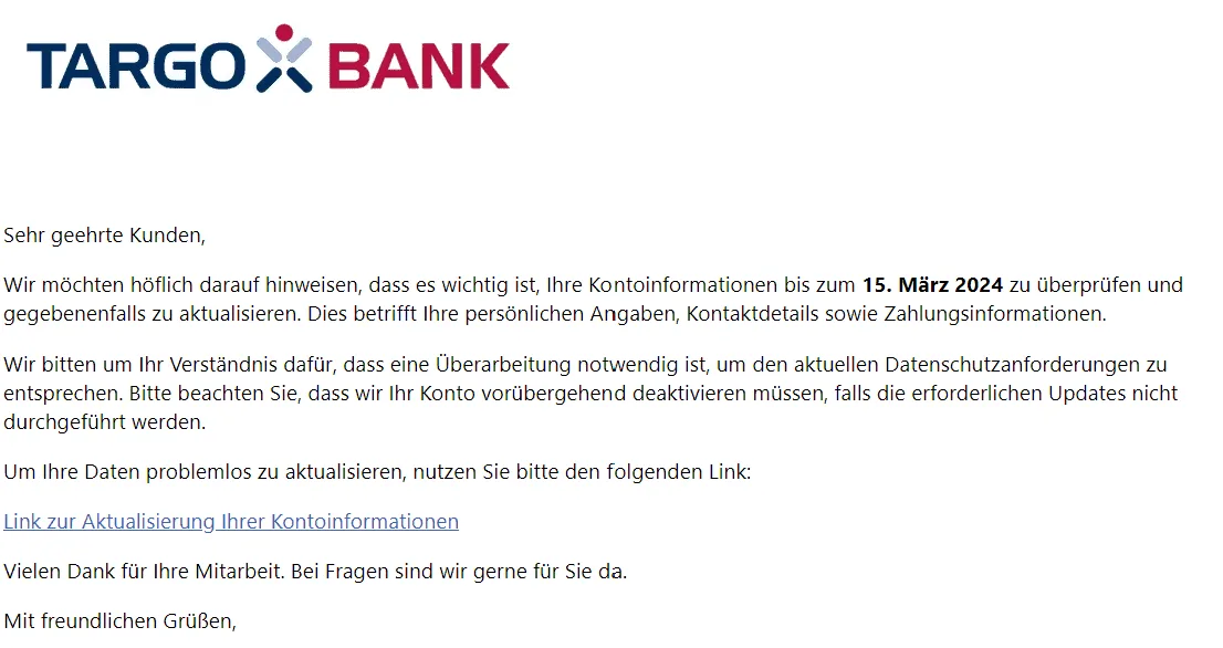 Targobank Aktualisierung Kontaktdetails