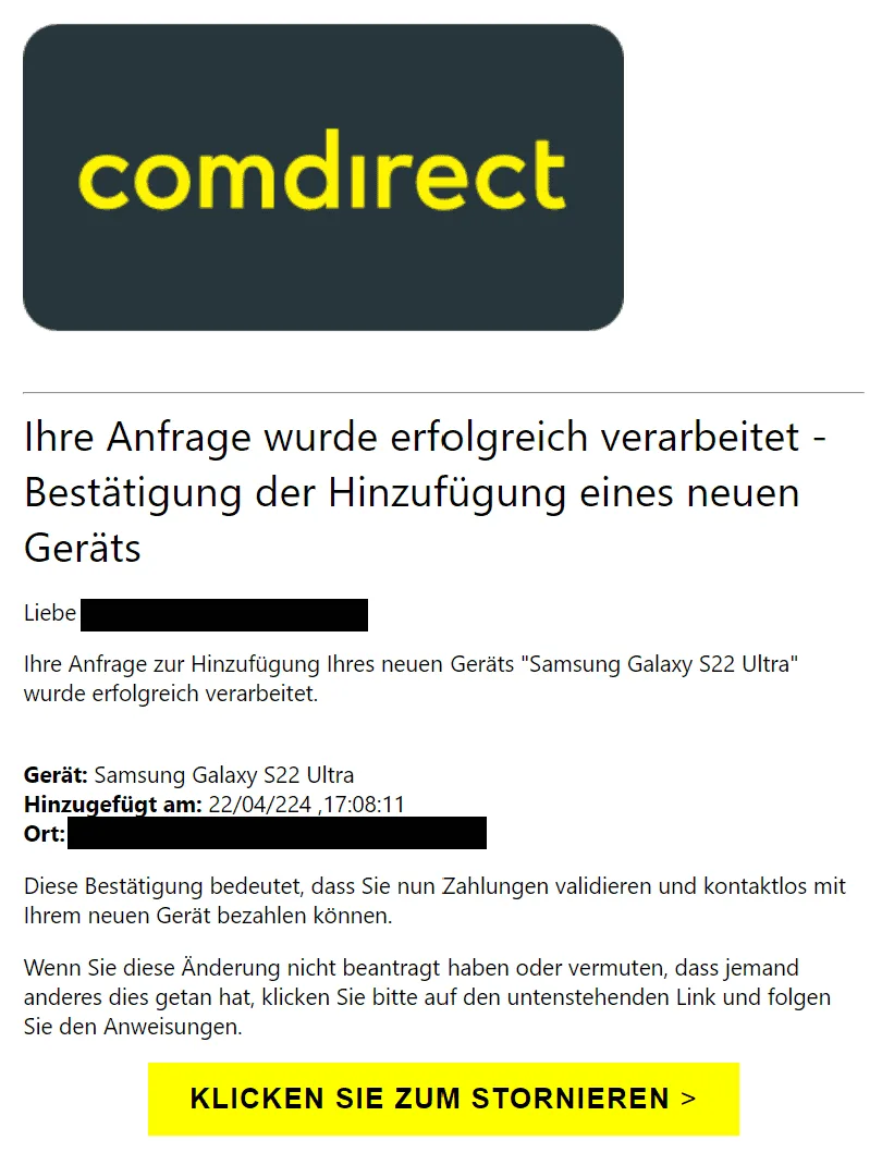 Comdirect neues Gerät stornieren