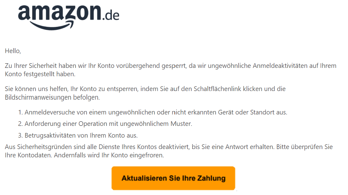 Amazon Konto gesperrt Zahlung aktualisieren