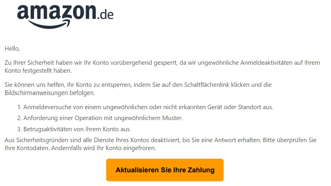 Amazon Konto gesperrt Zahlung aktualisieren