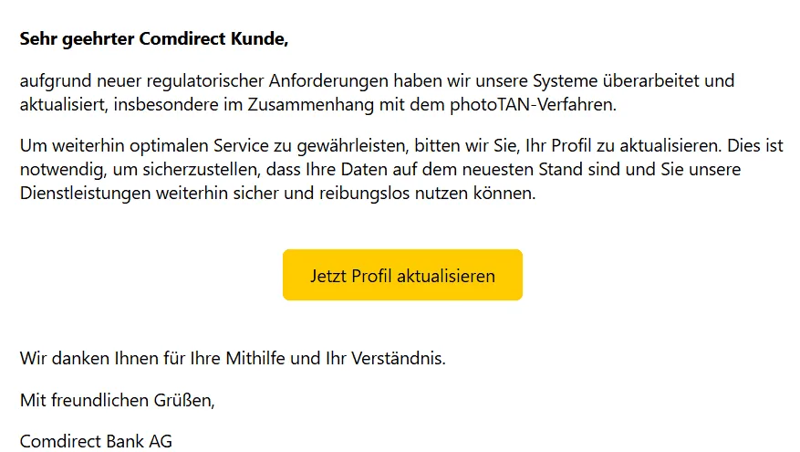 Comdirect Kunden Profil aktualisieren