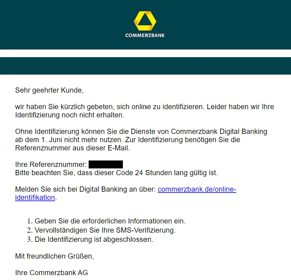 Commerzbank Erinnerung Online Identifizierung