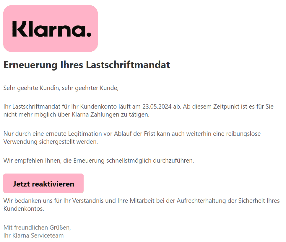 Klarna Erneuerung Lastschriftmandat