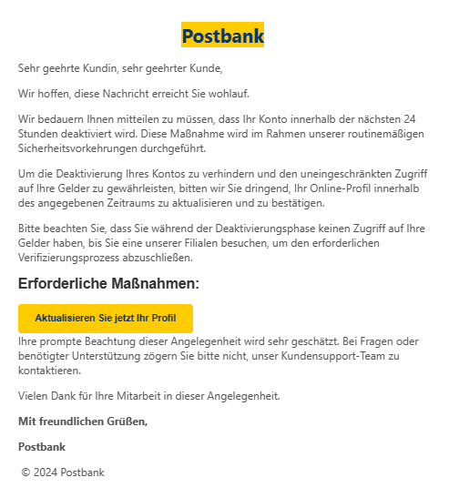 Postbank Konto deaktiviert