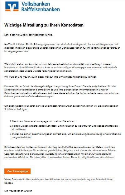 Volksbank Update Informationen Stichtag Mai