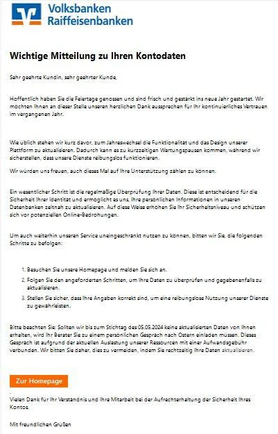 Volksbank Update Informationen Stichtag Mai